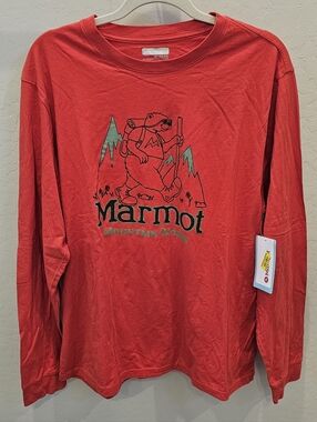 Marmot Red Long Sleeve Tee with Mountain Bear Graphic